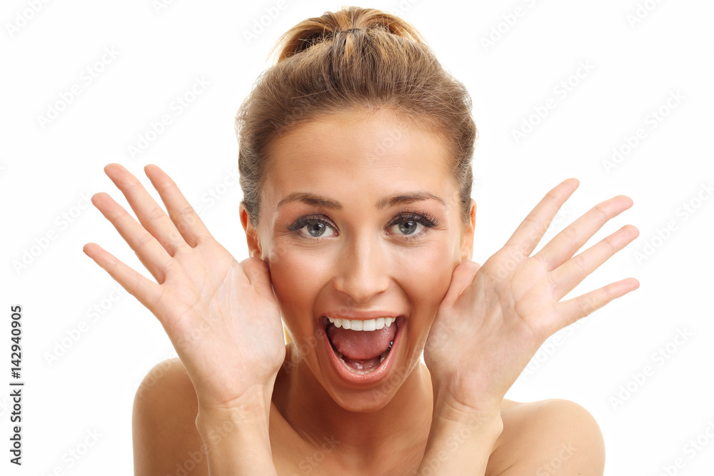 Woman face portrait isolated on white with healthy skin Woman face portrait isolated on white with healthy skin