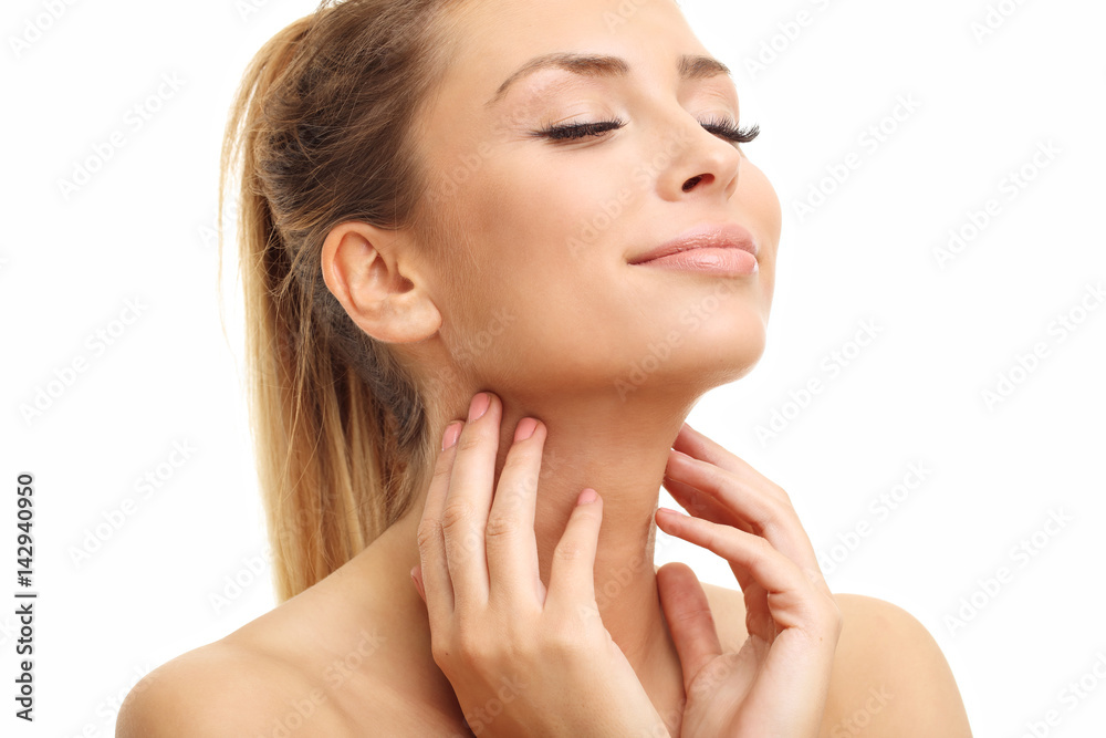 Woman face portrait isolated on white with healthy skin Woman face portrait isolated on white with healthy skin