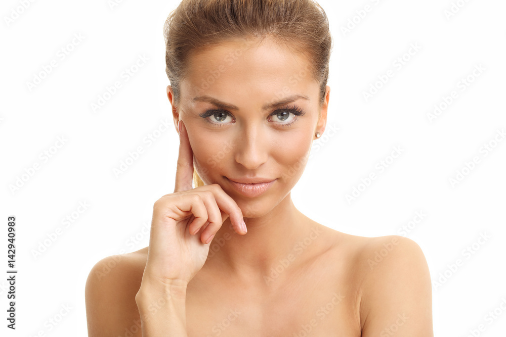 Woman face portrait isolated on white with healthy skin Woman face portrait isolated on white with healthy skin