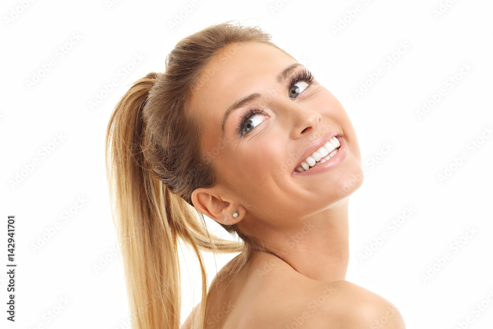 Woman face portrait isolated on white with healthy skin Woman face portrait isolated on white with healthy skin