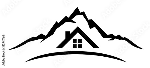 Silhouette Berge und Hütte