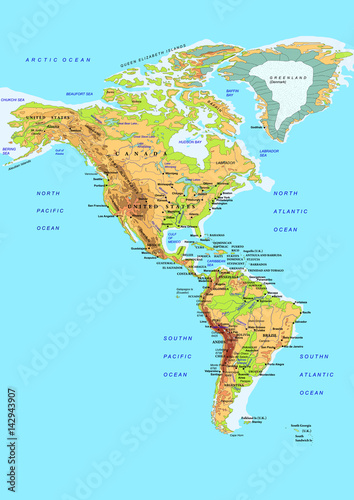Map of North and South Americas