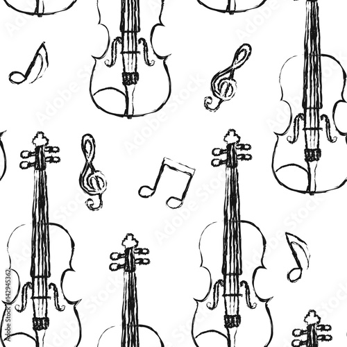 Violin sketch seamless pattern