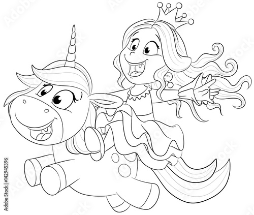 Niedliche Prinzessin reitet auf einem Einhorn Vektor Illustration