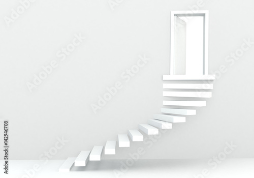 metaphor of open door for success and ambition, white render