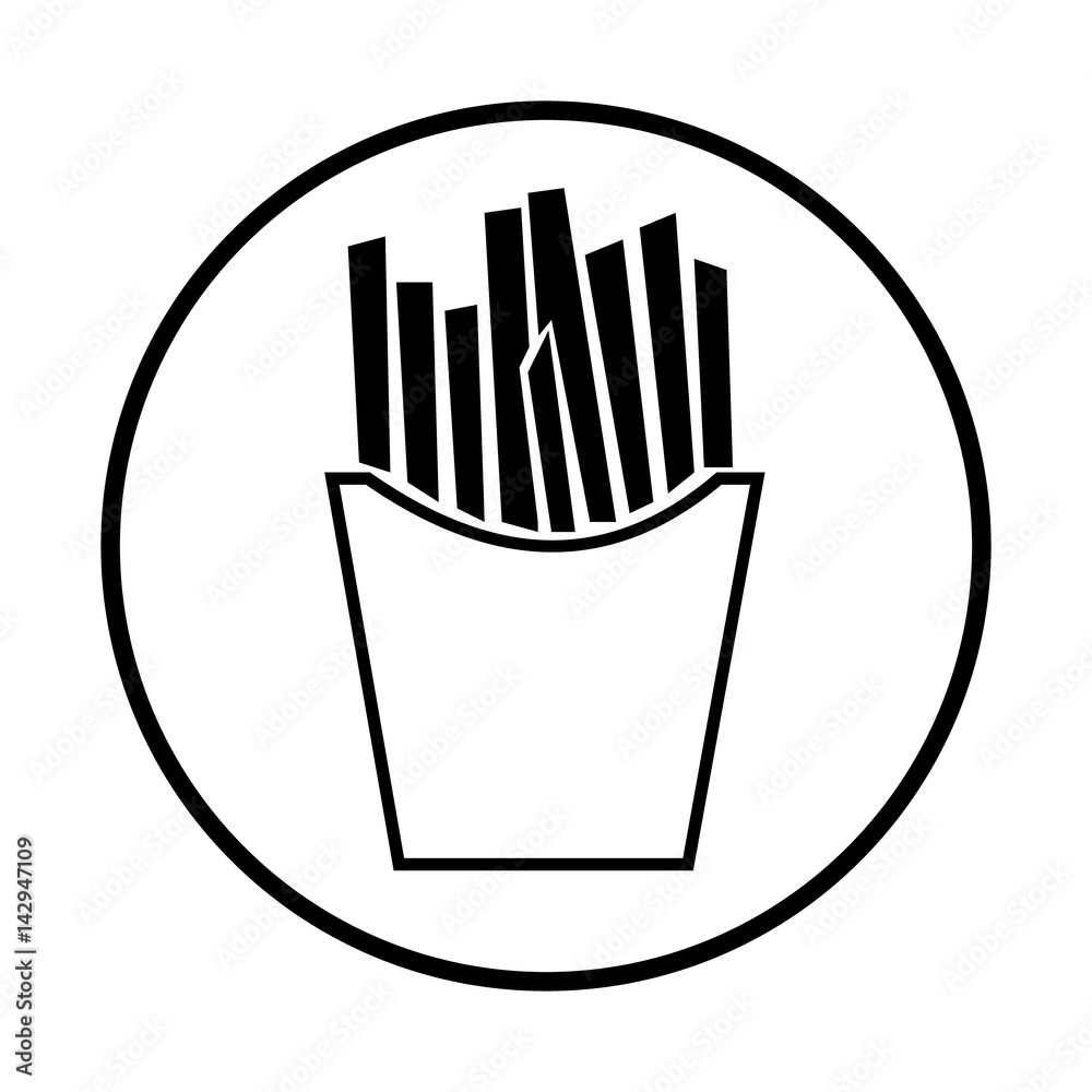Silhouettes of French fries. Isolated on white. Advertising food court and delivery