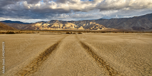 Desert Clark Dry Lakebed at sunrise in Anza Borrego