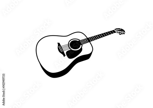 Image en noir et blanc d'une guitare