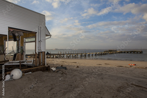 NEW YORK -November12 Destroyed homes during Hurricane Sandy in the flooded neighborhood at Breezy Point in Far Rockaway area  on November12  2012 in New York City  NY