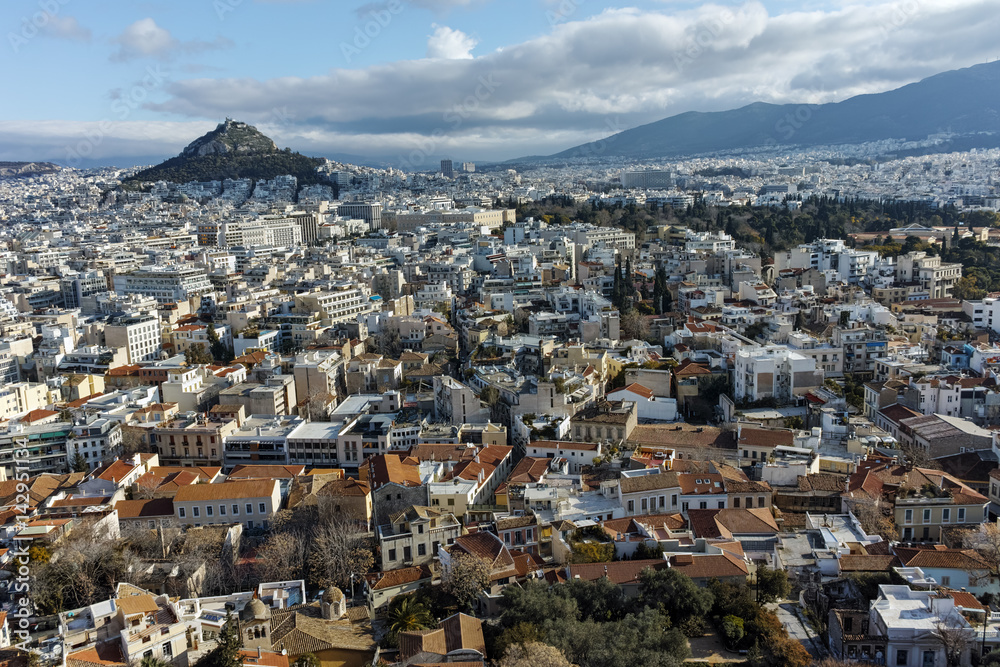 Panoramic view from Acropolis to city of Athens, Attica, Greece Panoramic view from Acropolis to city of Athens, Attica, Greece