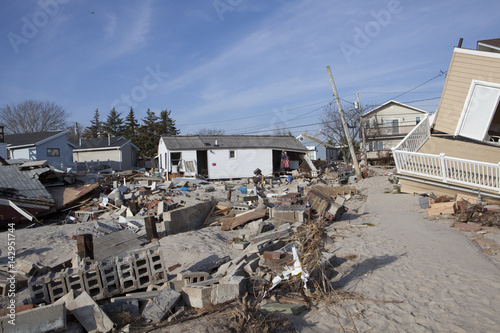 NEW YORK -November12:Destroyed homes during Hurricane Sandy in the flooded neighborhood at Breezy Point in Far Rockaway area on November12, 2012 in New York City, NY