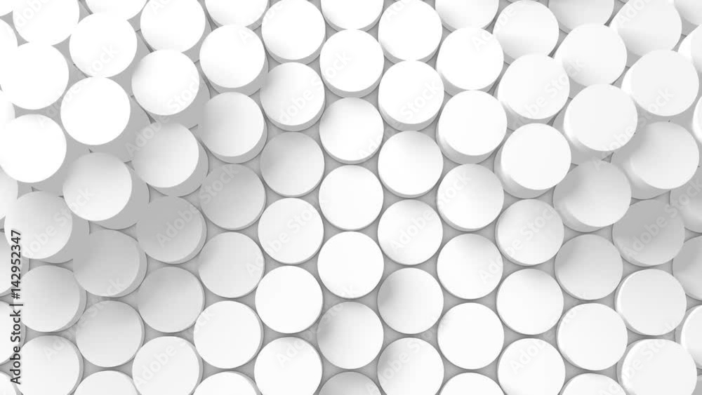Structure de cylindres qui monte et descend se déplaçant comme des vagues. Rendu 3D
