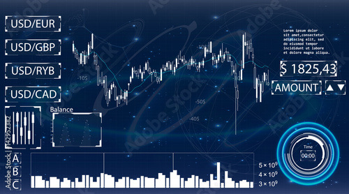 Futuristic user interface for trading applications. Touch interface. Abstract virtual graphic touch user interface. HUD. Blue and white elements. Web elements