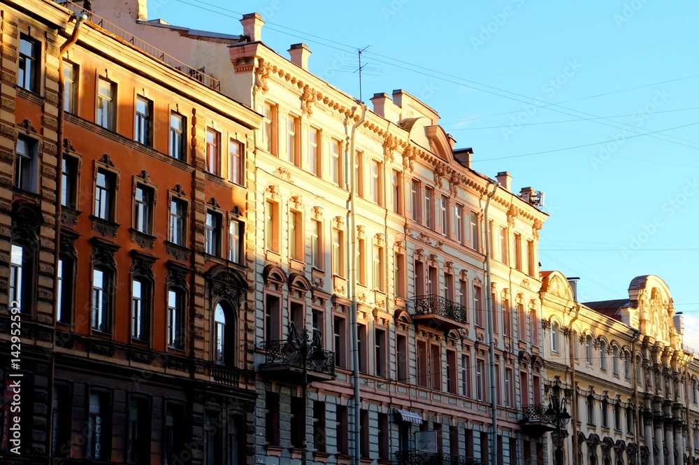 the facades of the buildings in the centre of Saint-Petersburg