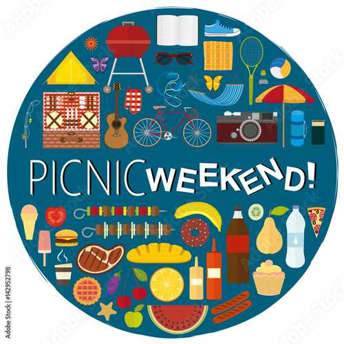Poster of a summer picnic with hand-drawn objects and food