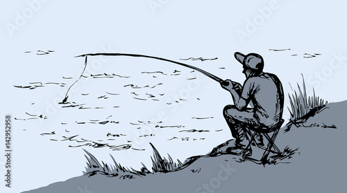 Vector drawing. Fisher man