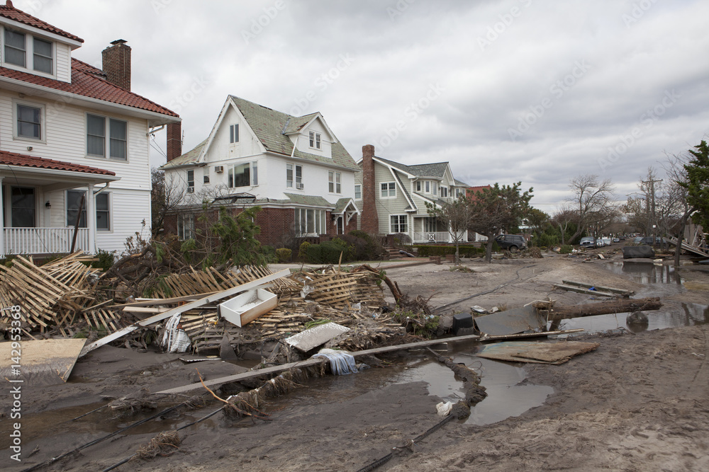 NEW YORK - October 31:Destroyed homes in Far Rockaway after Hurricane Sandy October 29, 2012 in New York City, NY