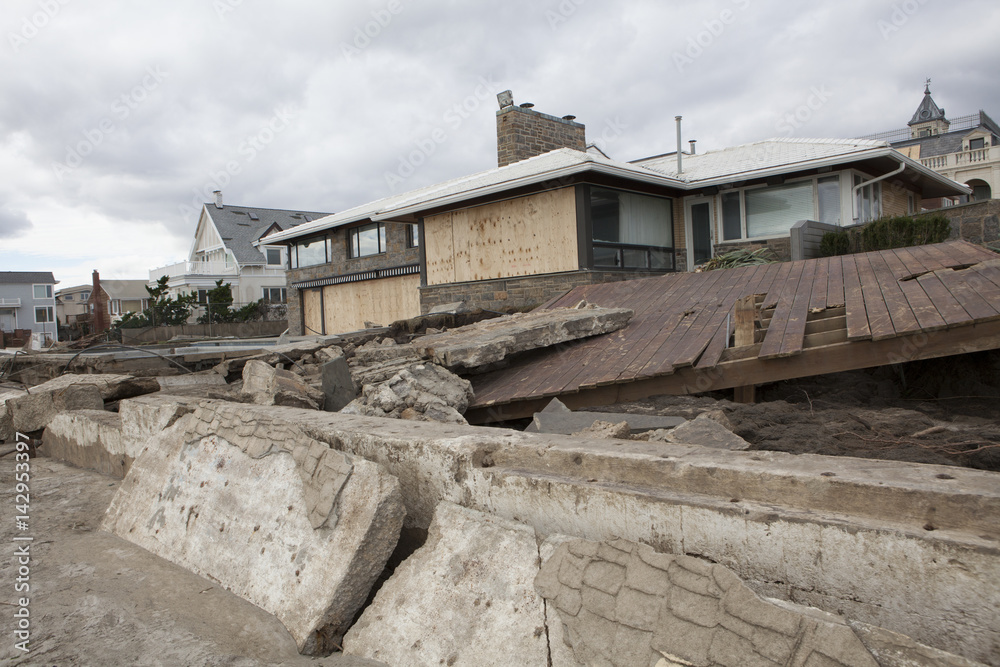 NEW YORK - October 31:Destroyed homes in Far Rockaway after Hurricane Sandy October 29, 2012 in New York City, NY
