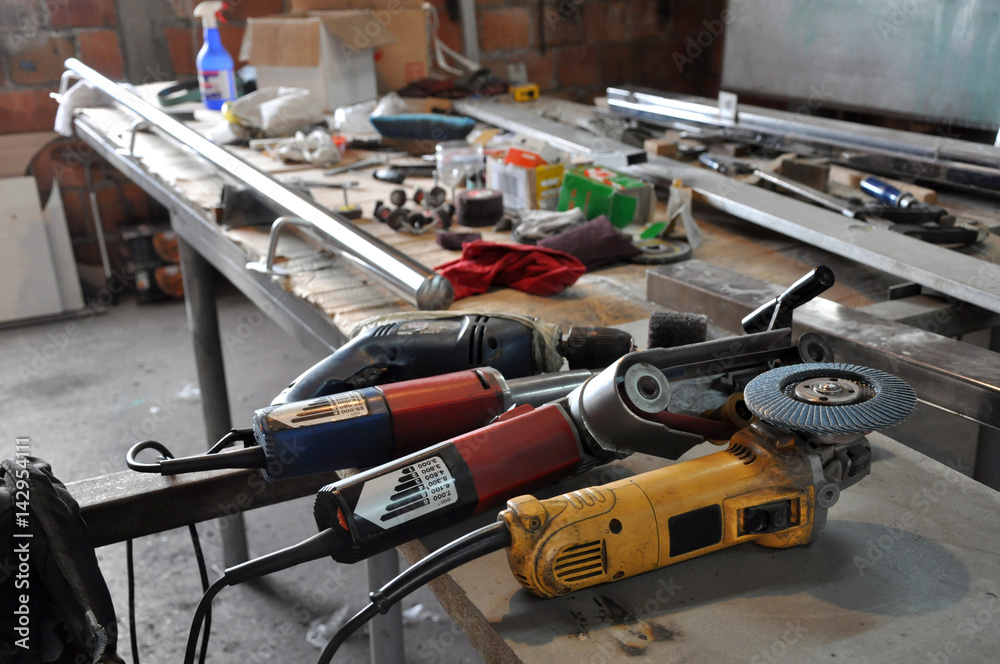 Electric tools  on work table