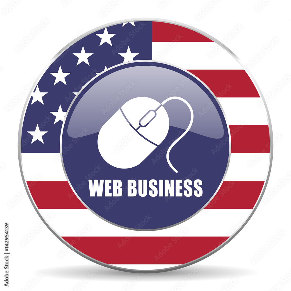 Naklejka premium Web business usa design web american round internet icon with shadow on white background.