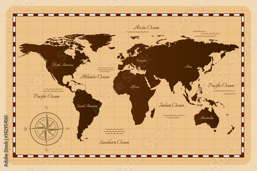 Old world map. Vector illustration.