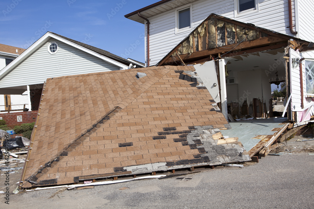 NEW YORK -November12:Destroyed homes during Hurricane Sandy in the flooded neighborhood at Breezy Point in Far Rockaway area on November12, 2012 in New York City, NY