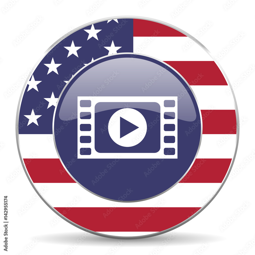 Play video usa design web american round internet icon with shadow on white background. Play video usa design web american round internet icon with shadow on white background.