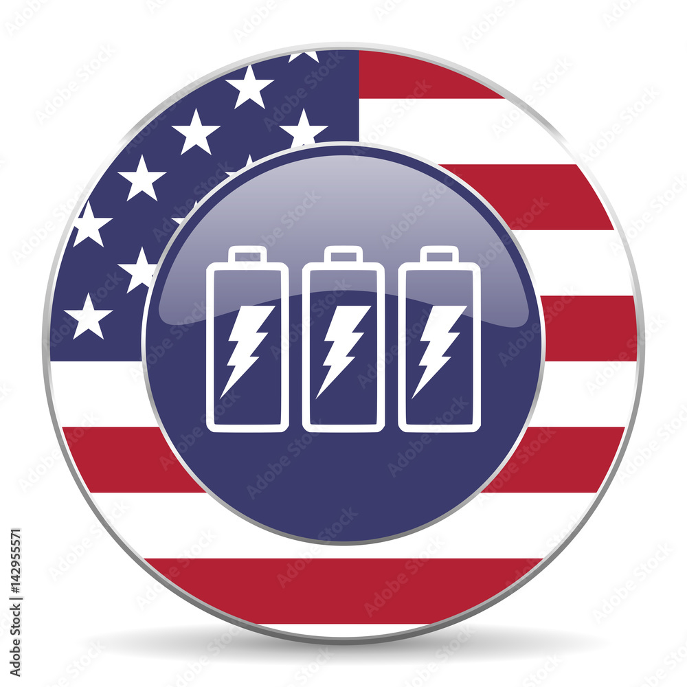 Battery usa design web american round internet icon with shadow on white background. Battery usa design web american round internet icon with shadow on white background.