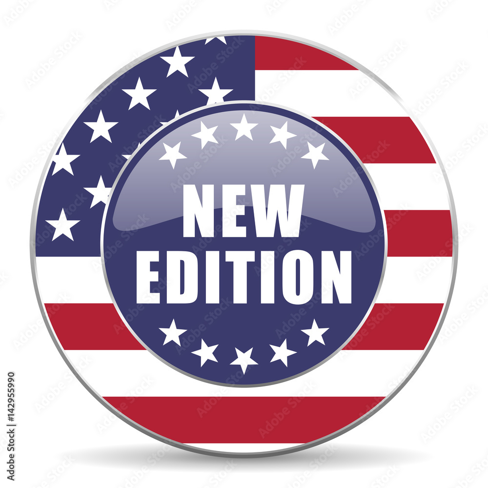 New edition usa design web american round internet icon with shadow on white background.