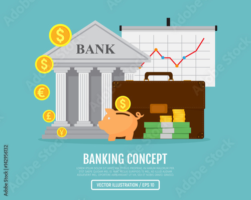 Business web banner. Banking concept. Vector illustration. Flat design. EPS 10.