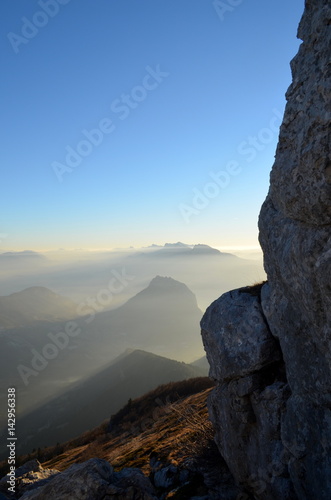 Vue depuis la Pinéa, Chartreuse, Isère, France au coucher du soleil