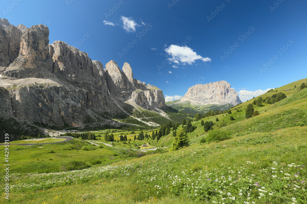 dolomites landscape view from Passo Gardena, Italy