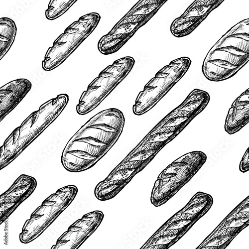 seamless pattern with long loaf and baguette