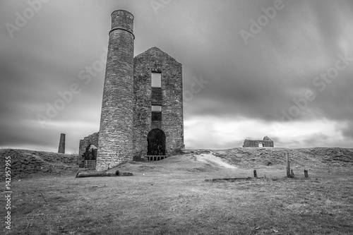 Derelict Magpie mine, abandoned lead mine in Peak District UK national park