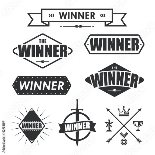 Set of Winner Vintage Label and Banner Design. Vector illustration.