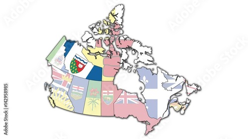 Animated administration map of canada with flags of regions 