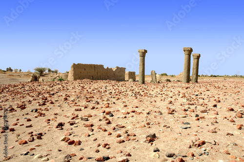 Granite columns of the ruined church on an island Sai, Sudan 