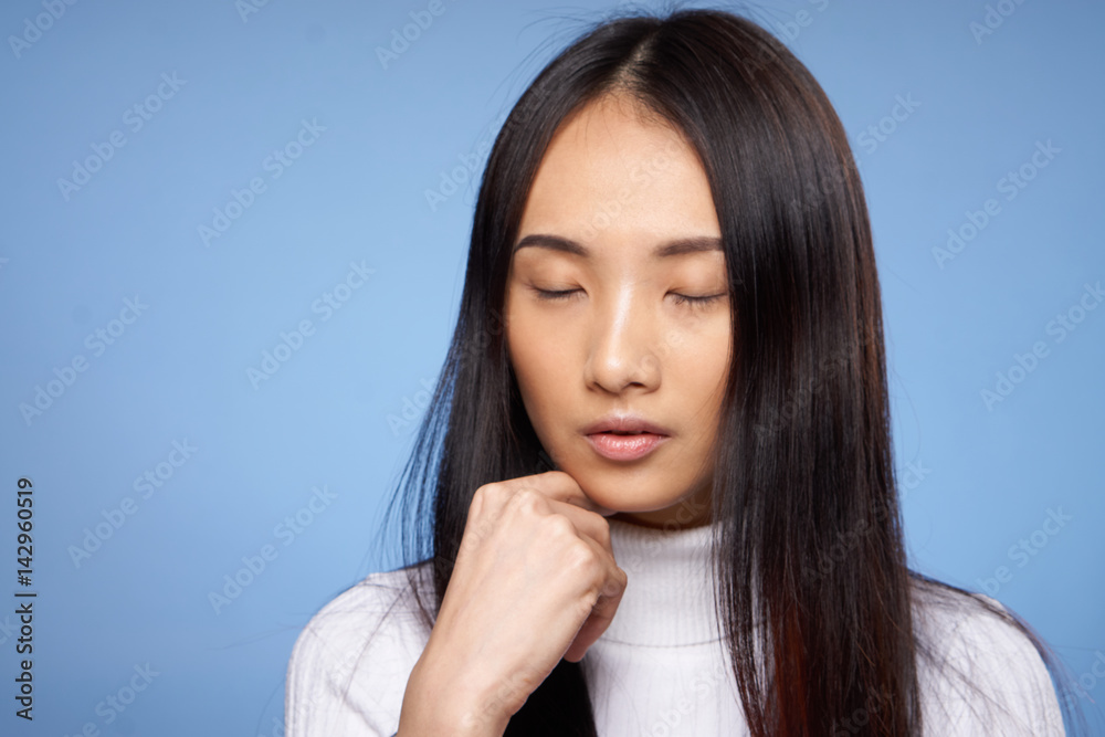 pretty woman, dark hair, closed eyes pretty woman, dark hair, closed eyes