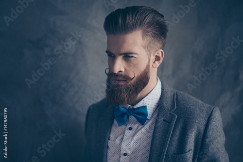 Carta da parati Portrait of stylish hipster brutal young man with red mustache, beard and beauti