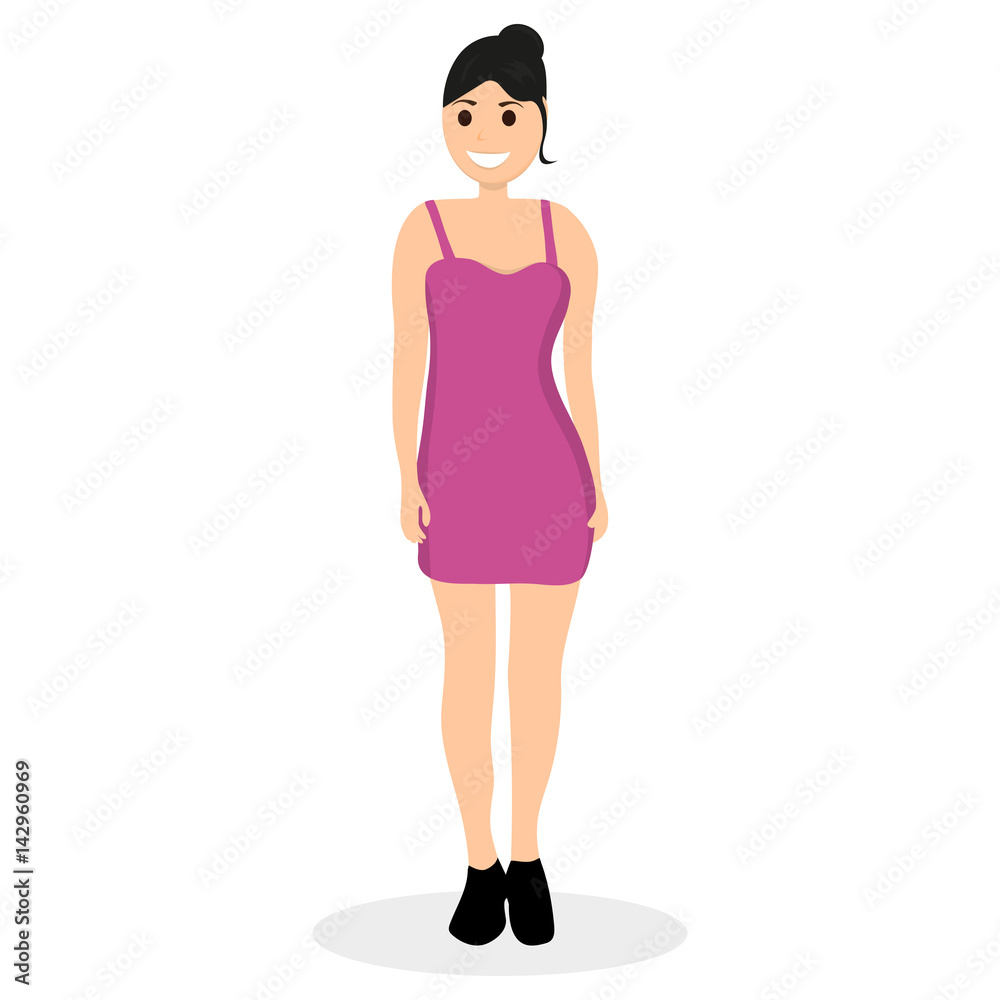 Fototapeta premium Young cartoon woman on a white background