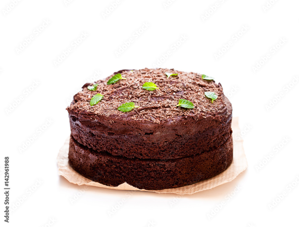 Belgian chocolate fudge cake isolated on white Belgian chocolate fudge cake isolated on white