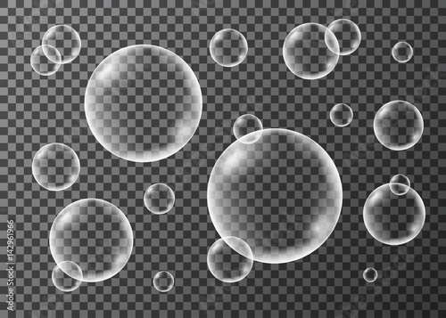 Set of realistic transparent  soap, oxygen or water  bubbles.