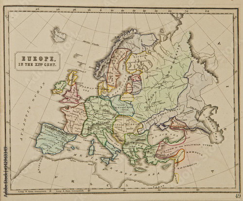 Europe. Ancient map of the world . Published by George Philip and son at London 1857 and  are not subject to copyright.