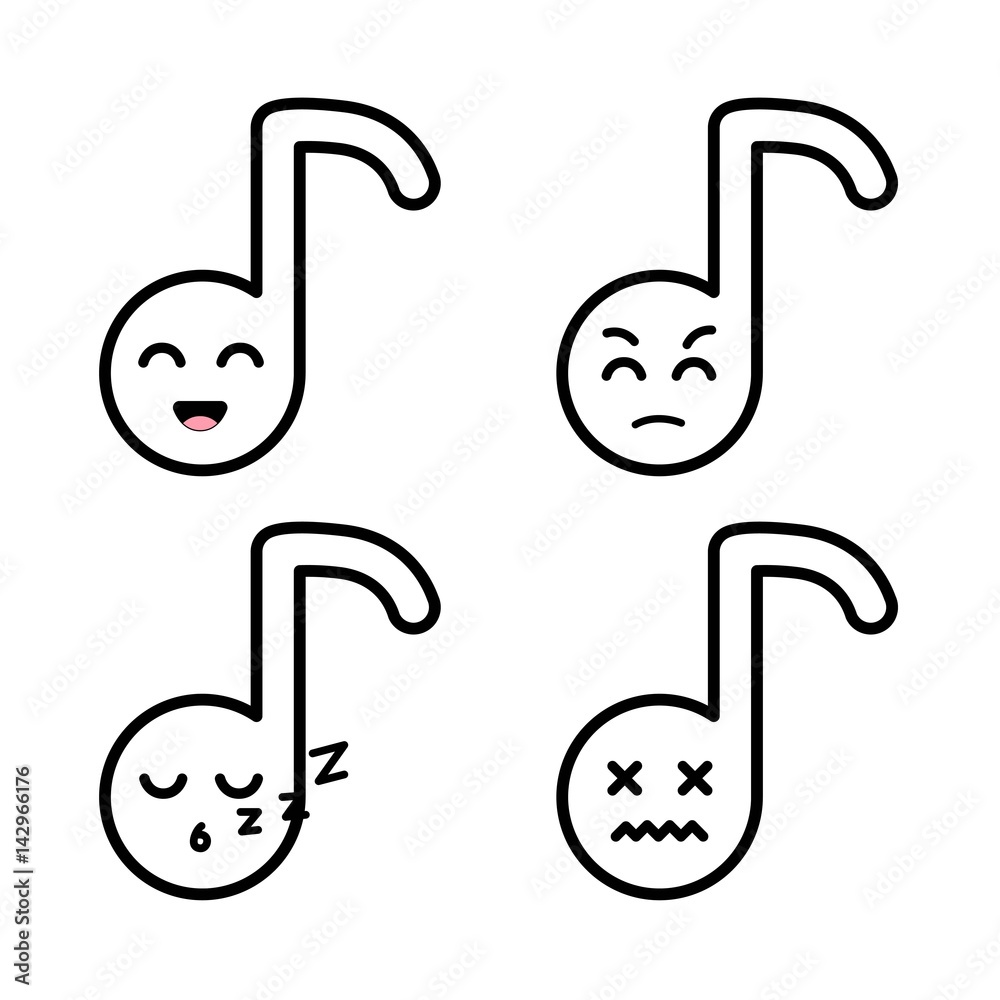 Set of outline note emoticon Set of outline note emoticon
