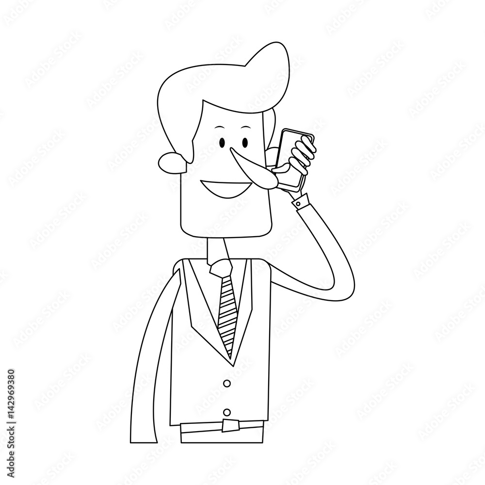 businessman using a smartphone, cartoon icon over white background. vector illustration