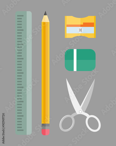 Paint and writing tools collection flat style colored stationery equipment drawing and education artist cartoon sketching vector illustration.