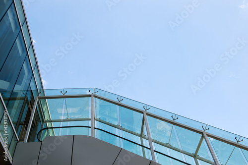 Glass stairs to the large business conference center.