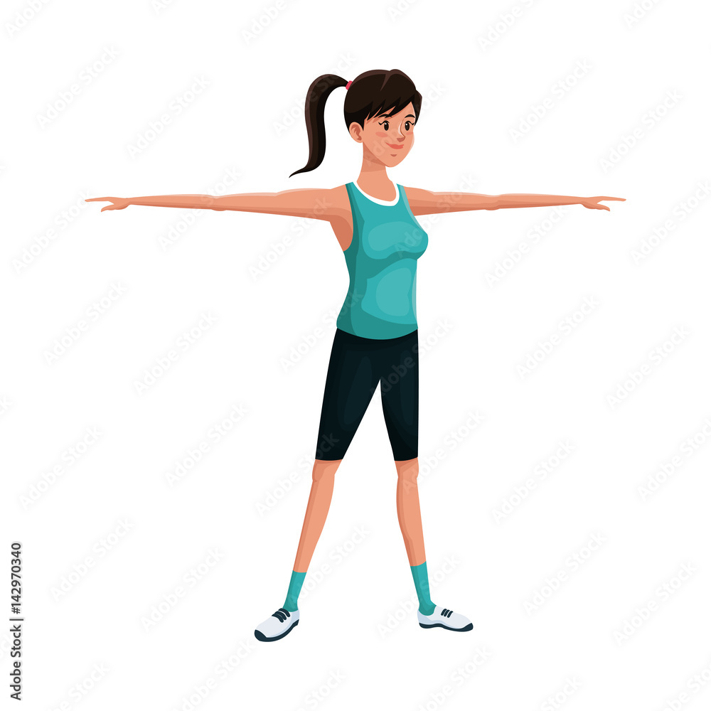 Woman exercising, cartoon icon over white background. colorful design. vector illustration
