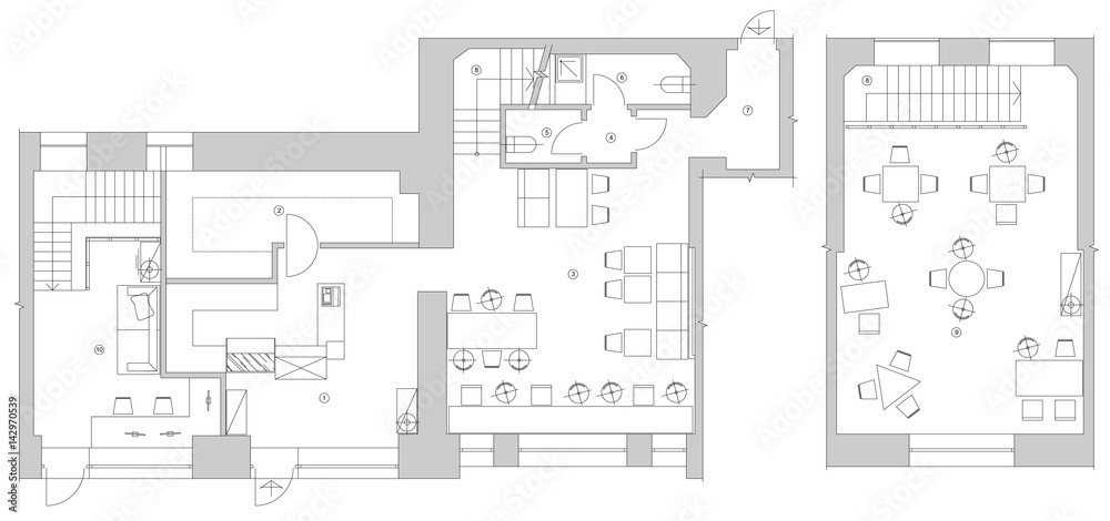 Fototapeta premium Standard cafe furniture symbols on floor plans