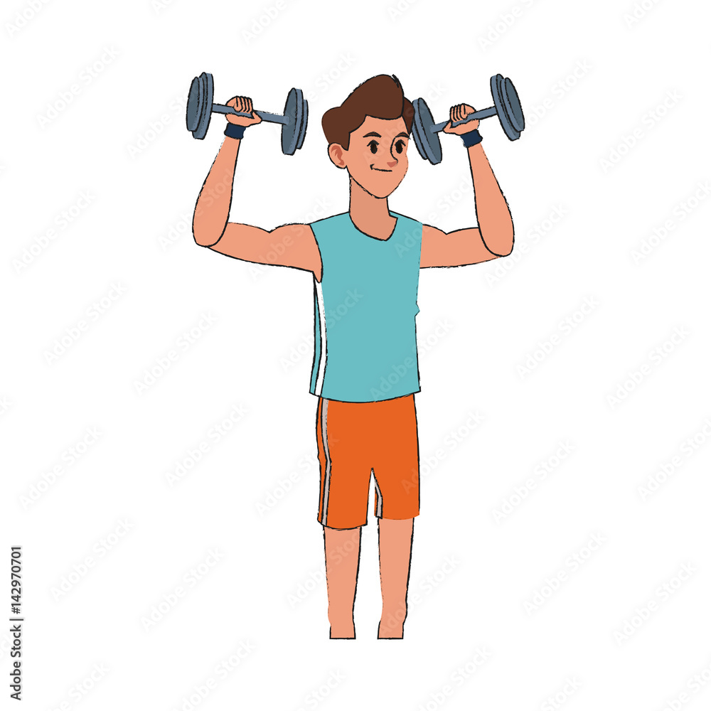 man with dumbbells, cartoon icon over white background. colorful design. vector illustration man with dumbbells, cartoon icon over white background. colorful design. vector illustration
